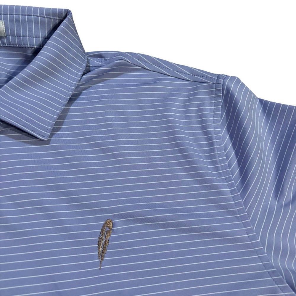 Peter Millar Summer Comfort Mens Large Purple Striped Feather Logo Golf Polo - Picture 4 of 9